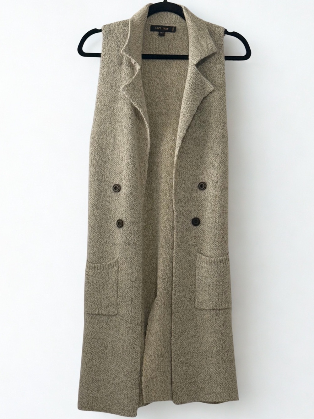 Love Tree Womens Beige Knit Sleeveless Longline Collared Button Vest S